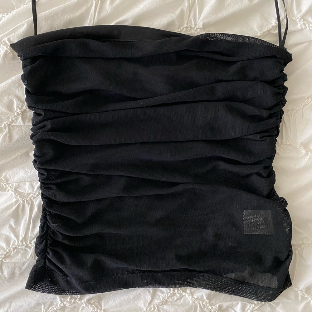 Victoria + Sofia Black Mesh Tube Top - small